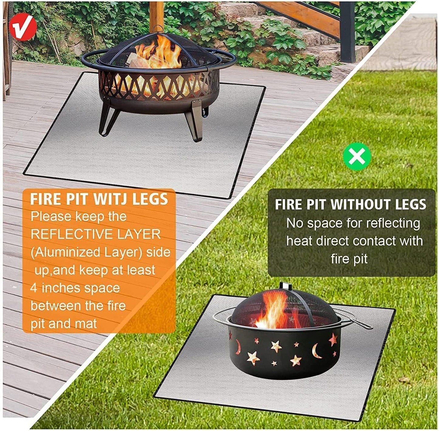 DocSafe 40" Square Fire Pit Mat,Upgraded 4-Layer Under Grill Mat Deck Patio Protect Mat,Fireproof Mat Fire Pit Pad for Outdoor Wood Burning Fire Pit and BBQ Smoker,Reusable&Waterproof,Black&Silver