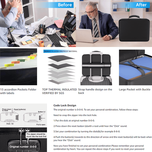 File Organizer Bag with 13 Pocket Accordion File Folder