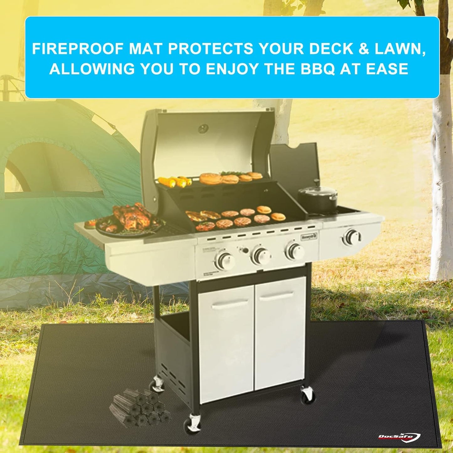 DocSafe Large Under Grill Mat 48 ×36 Inch Fire Pit Mat,4 Layers Fireproof Mat Grill Pads Protect for Deck,Patio,Outdoor Charcoal,Smokers,Wood Floor,Indoor Fireplace Mat,Reusable Oil-Proof&Waterproof