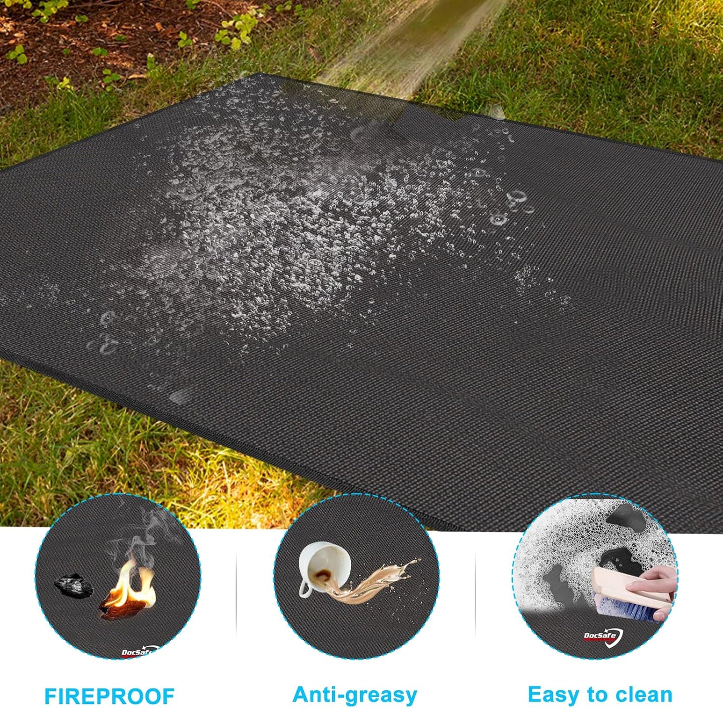 DocSafe Large Under Grill Mat 48 ×36 Inch Fire Pit Mat,4 Layers Fireproof Mat Grill Pads Protect for Deck,Patio,Outdoor Charcoal,Smokers,Wood Floor,Indoor Fireplace Mat,Reusable Oil-Proof&Waterproof