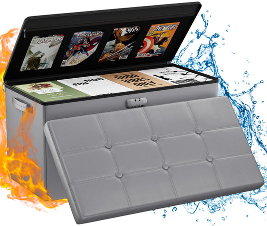 Gray Fireproof Storage Ottoman Bench Folding Bench with Lock