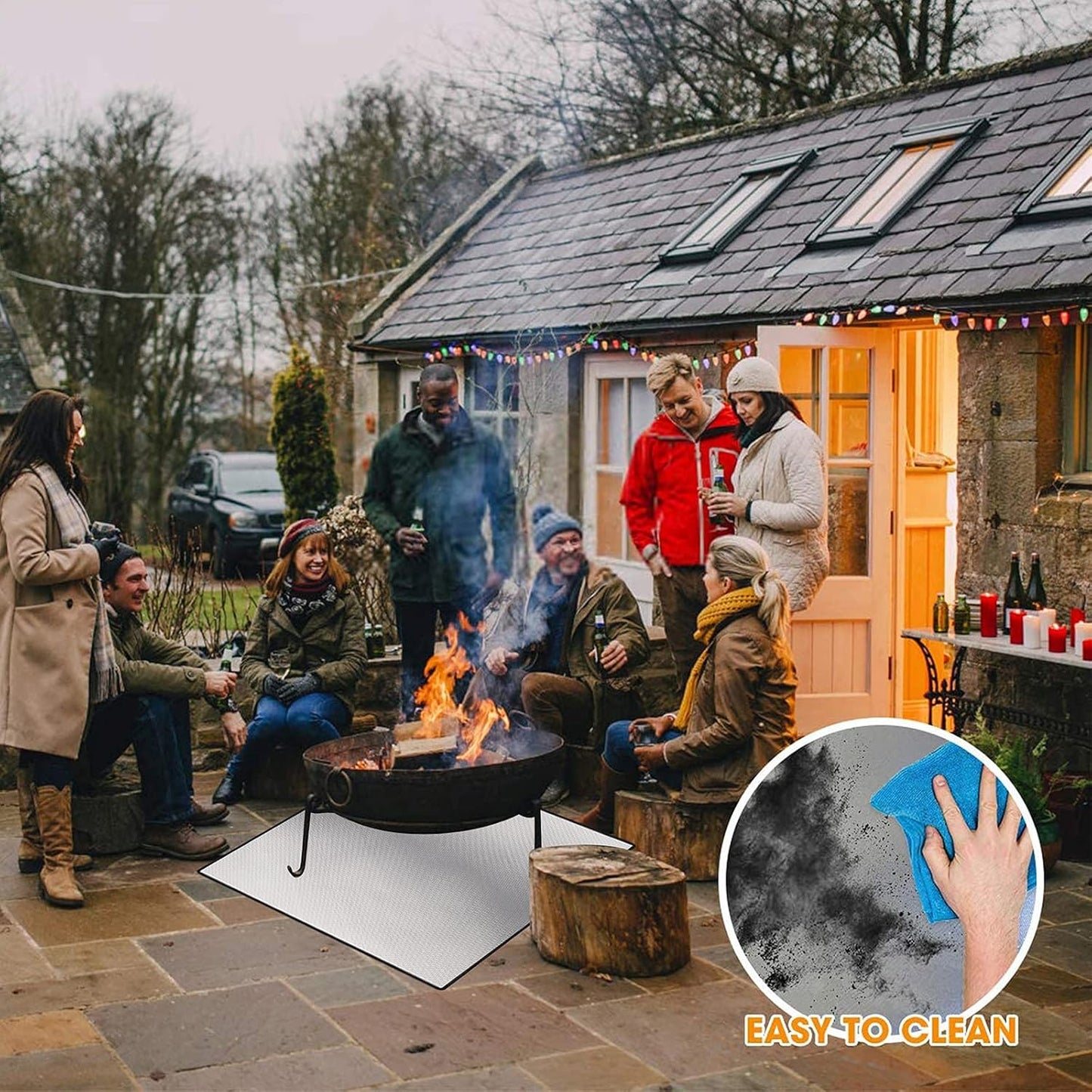 DocSafe 40" Square Fire Pit Mat,Upgraded 4-Layer Under Grill Mat Deck Patio Protect Mat,Fireproof Mat Fire Pit Pad for Outdoor Wood Burning Fire Pit and BBQ Smoker,Reusable&Waterproof,Black&Silver