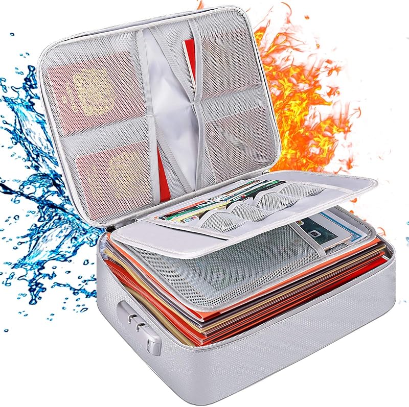 DocSafe 5200°F Document Organizer with Lock,Upgraded Heat Insulated Fireproof&Waterproof Box 8 Layers File Organizer,Portable Home Travel Safe Storage for Important Documents, Files and More