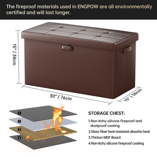 Brown Fireproof Storage Ottoman Bench Folding Bench with Lock