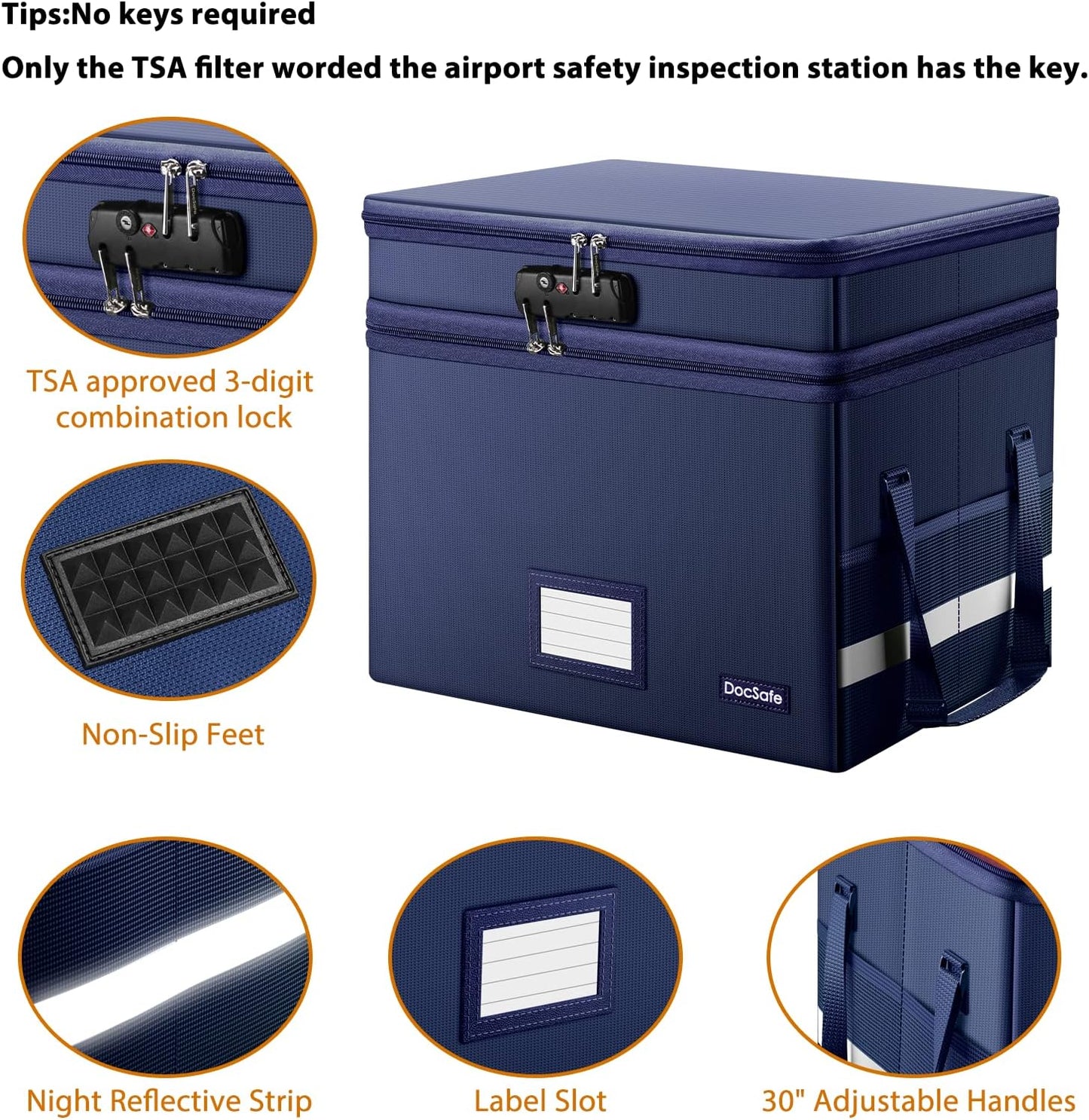 DocSafe File Box with Lock,Multi-Layer Fireproof Document Box Collapsible File Storage Organizer with Pockets/Handle,Large Portable Home Office Filing Box for Hanging Letter/Legal Size Folders,Blue