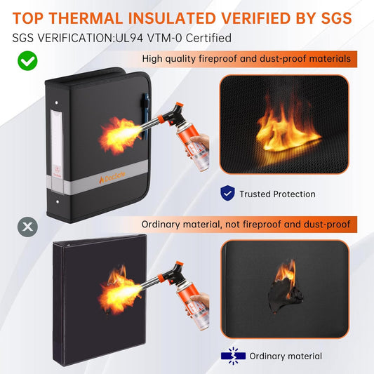 DocSafe 3 Ring Binder,Fireproof 2 Inch Round Ring Binder with Zipper,Fireproof&Dust-Proof Binder Three Ring 2" PVC-Free,Portable School Office Home Binder Supplies for Important Paper,Photos,Cards