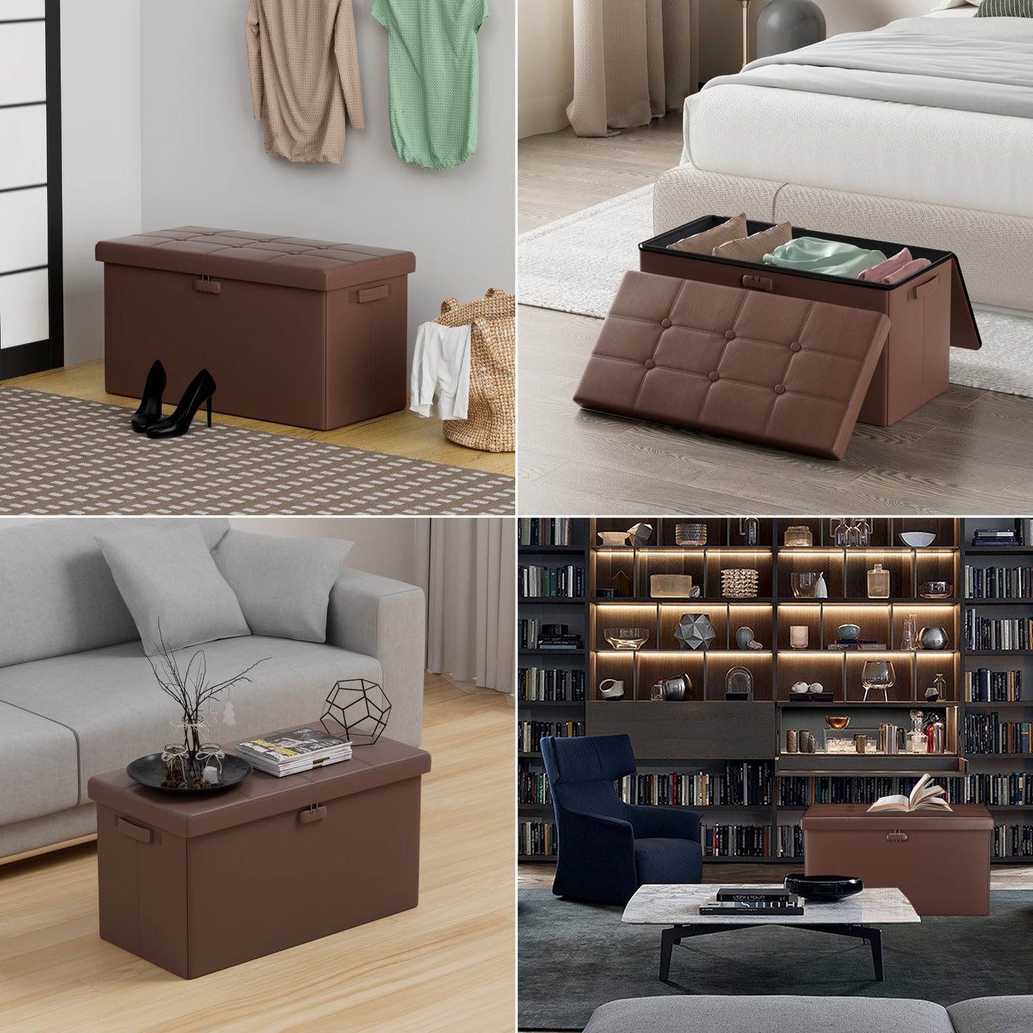 Pink Fireproof Storage Ottoman Bench Folding Bench with Lock