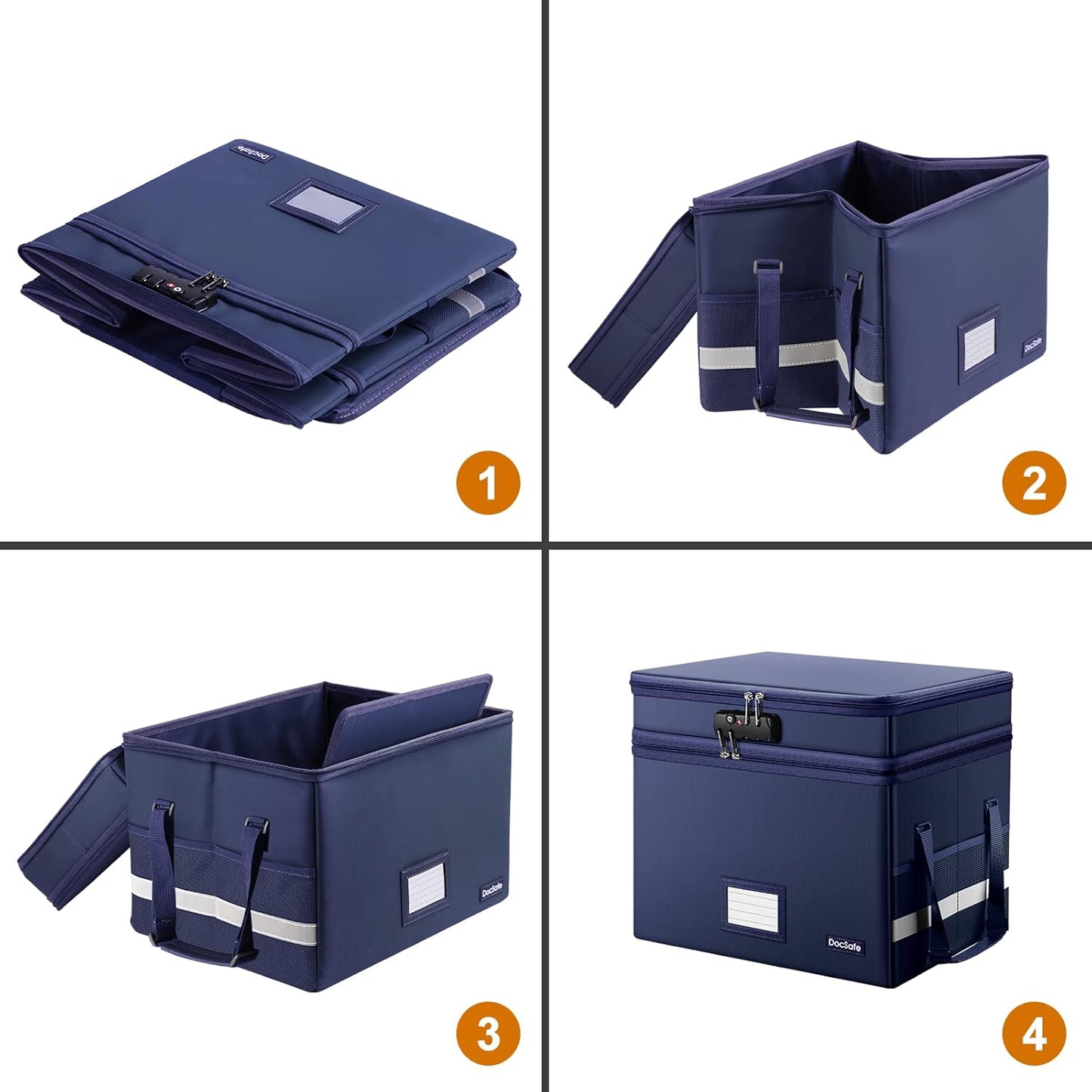 DocSafe File Box with Lock,Multi-Layer Fireproof Document Box Collapsible File Storage Organizer with Pockets/Handle,Large Portable Home Office Filing Box for Hanging Letter/Legal Size Folders,Blue