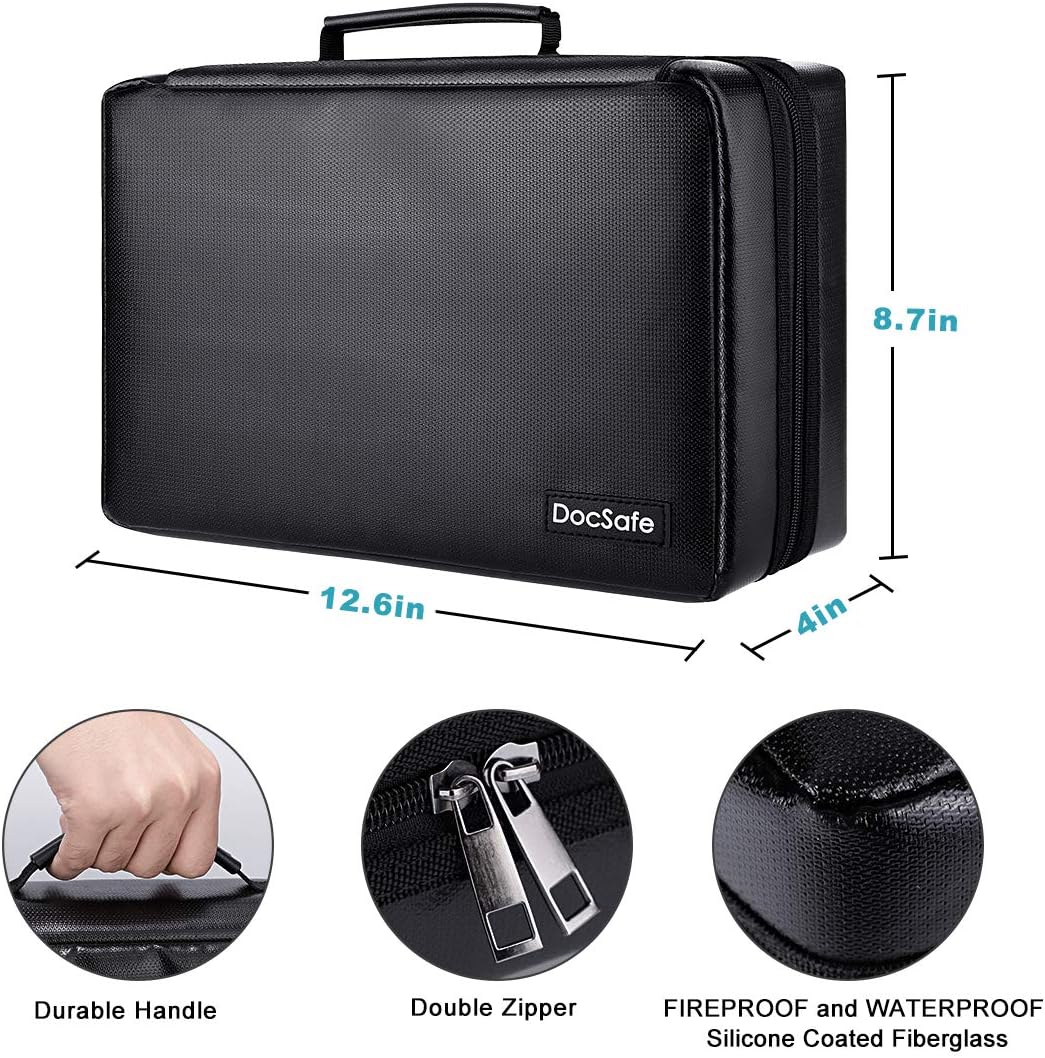 DocSafe Fireproof Battery Organizer Storage Box,Fireproof Waterproof Carrying Case Bag Holder,Safe Storage Holds 200+ Batteries AA AAA C D 9V, with Battery Tester BT-168 (Not Includes Batteries)