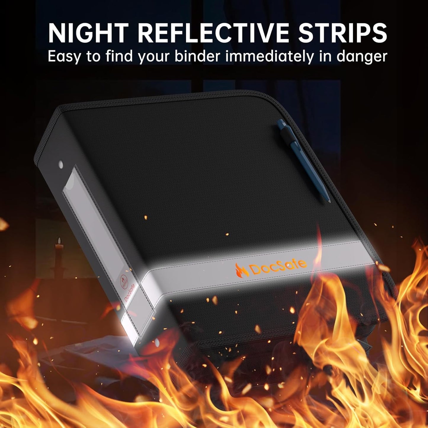 DocSafe 3 Ring Binder,Fireproof 2 Inch Round Ring Binder with Zipper,Fireproof&Dust-Proof Binder Three Ring 2" PVC-Free,Portable School Office Home Binder Supplies for Important Paper,Photos,Cards