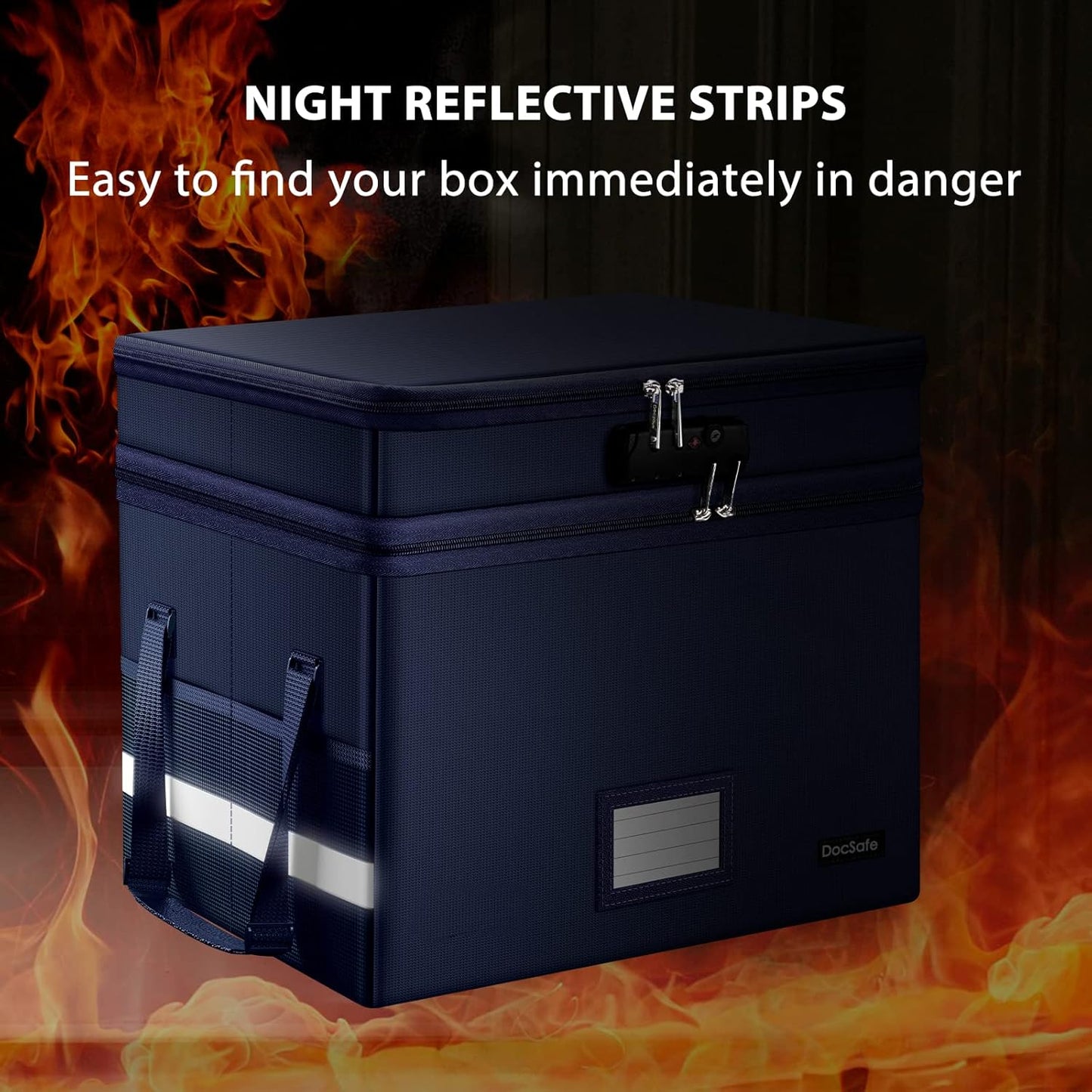 DocSafe File Box with Lock,Multi-Layer Fireproof Document Box Collapsible File Storage Organizer with Pockets/Handle,Large Portable Home Office Filing Box for Hanging Letter/Legal Size Folders,Blue