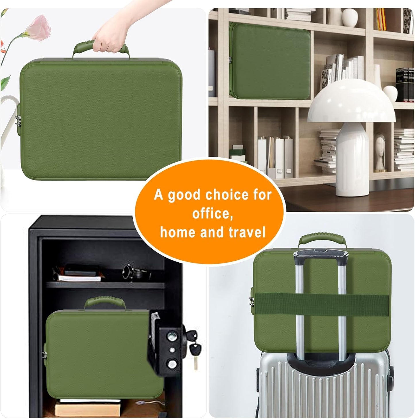 DocSafe 5200°F Document Organizer with Lock,Upgraded Heat Insulated Fireproof&Waterproof Box 8 Layers File Organizer,Portable Home Travel Safe Storage for Important Documents, Files,Green (Soft)