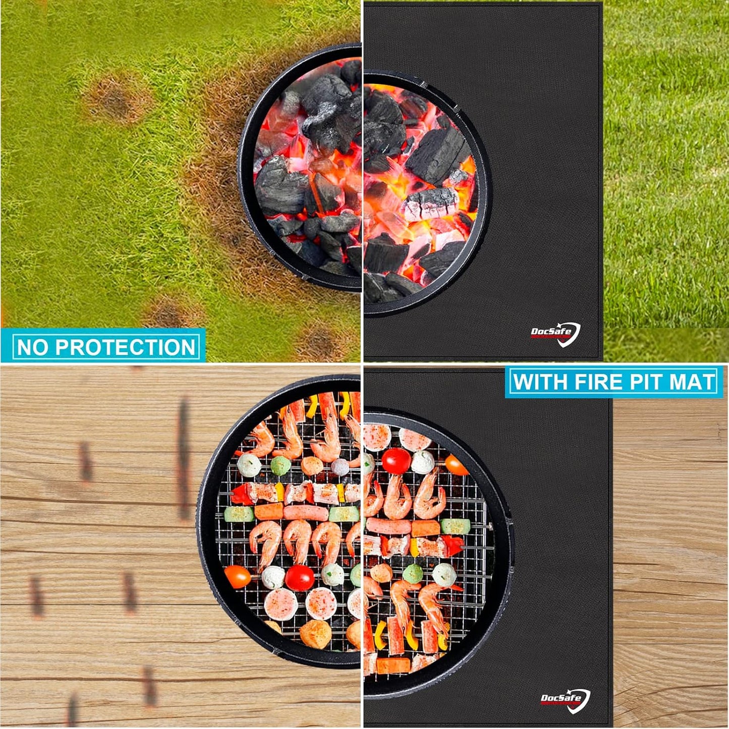 DocSafe Large Under Grill Mat 48 ×36 Inch Fire Pit Mat,4 Layers Fireproof Mat Grill Pads Protect for Deck,Patio,Outdoor Charcoal,Smokers,Wood Floor,Indoor Fireplace Mat,Reusable Oil-Proof&Waterproof