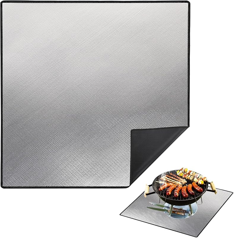 DocSafe 40" Square Fire Pit Mat,Upgraded 4-Layer Under Grill Mat Deck Patio Protect Mat,Fireproof Mat Fire Pit Pad for Outdoor Wood Burning Fire Pit and BBQ Smoker,Reusable&Waterproof,Black&Silver