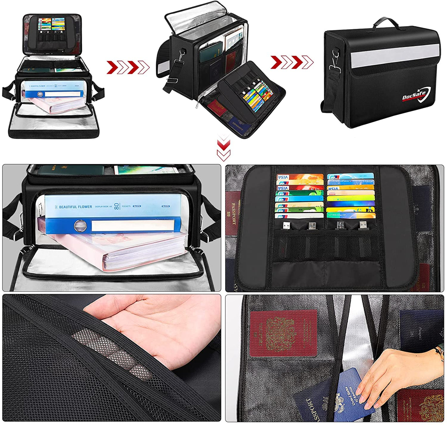 Fireproof Document Bag with Multiple Pockets