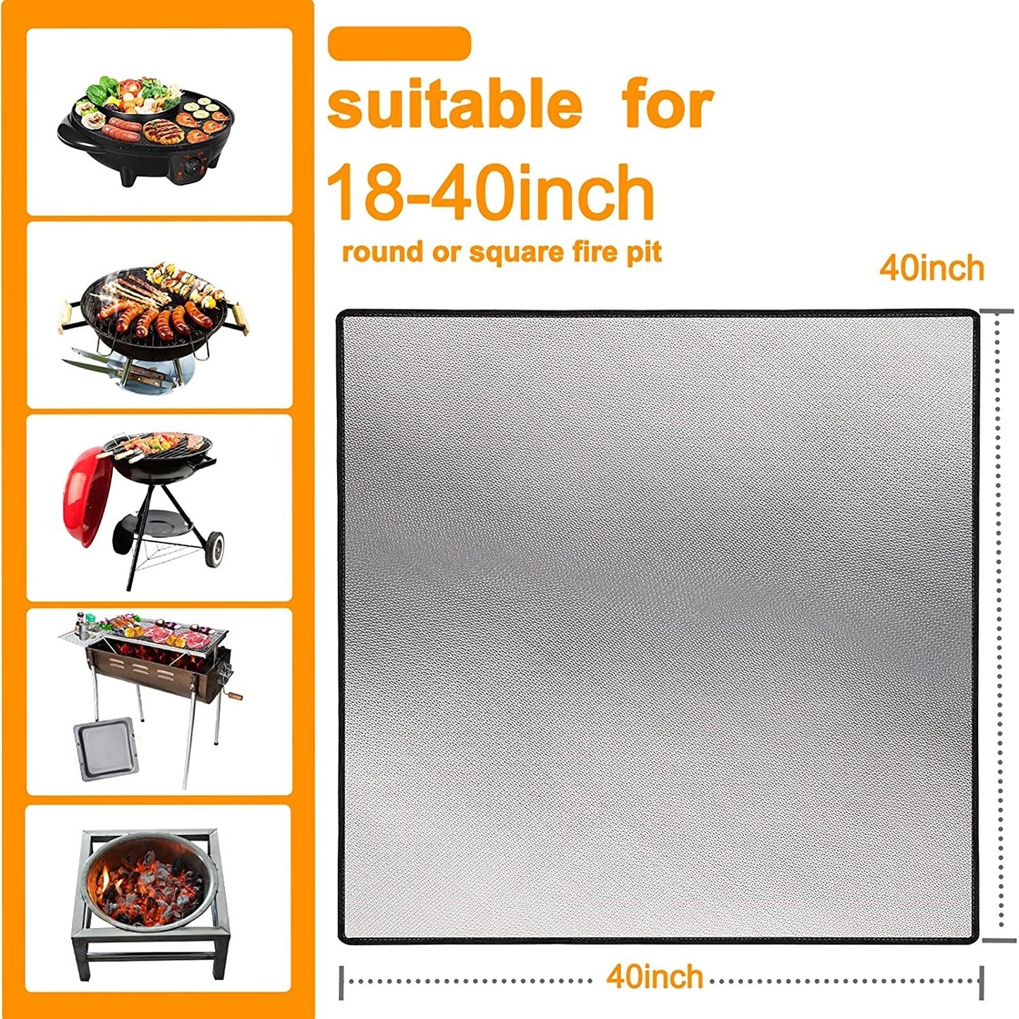 40" Square Fire Pit Mat Grill Mat