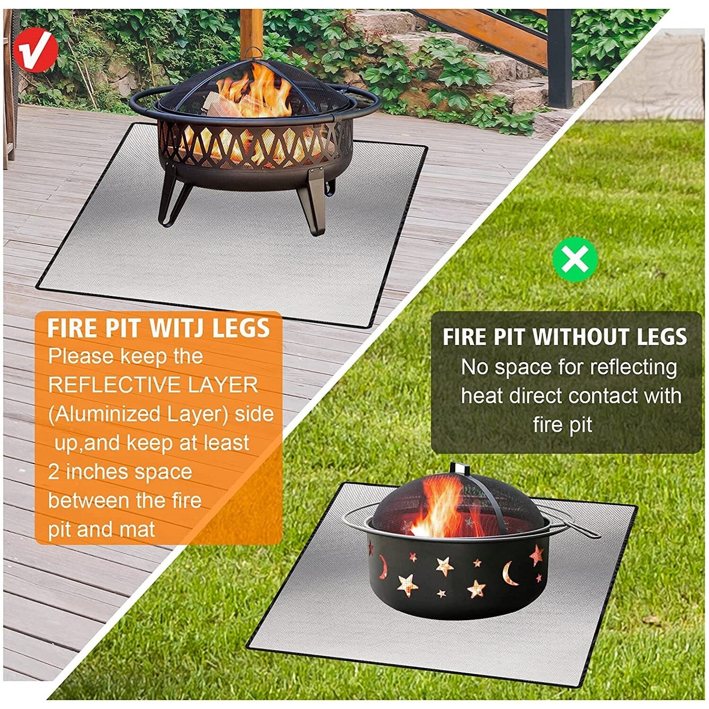 40" Square Fire Pit Mat Grill Mat