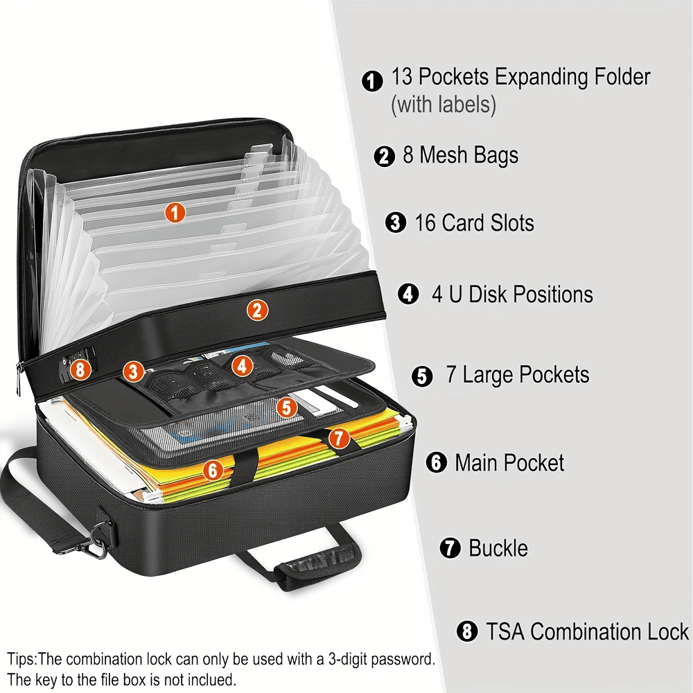 Portable Multi-Layer 13 Pocket Accordion File Folder Bag