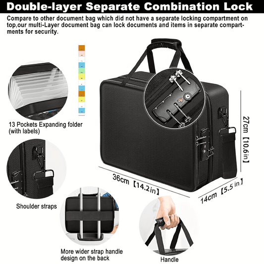 Portable Multi-Layer 13 Pocket Accordion File Folder Bag