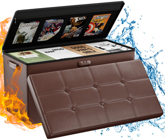 Brown Fireproof Storage Ottoman Bench Folding Bench with Lock