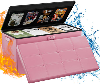 Pink Fireproof Storage Ottoman Bench Folding Bench with Lock