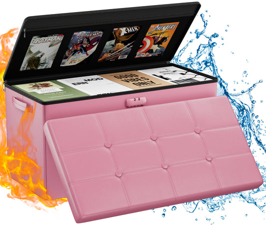 Pink Fireproof Storage Ottoman Bench Folding Bench with Lock