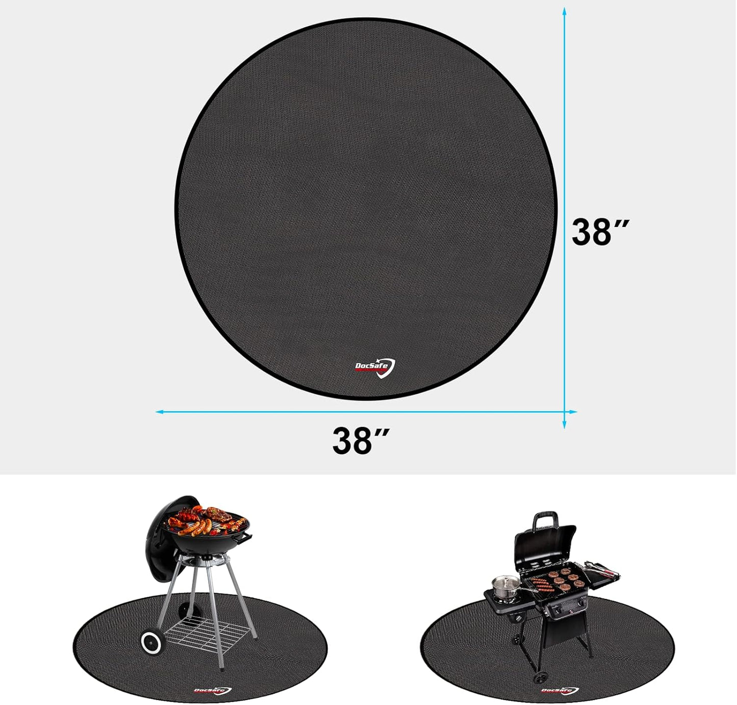 DocSafe 38" Round Under Grill Mat,4 Layers Fire Pit Mat Protect Mat,Fireproof Mat Fire Pit Pad for Deck Patio Grass Outdoor Wood Burning Fire Pit and BBQ Smoker,Portable Reusable and Waterproof,Black