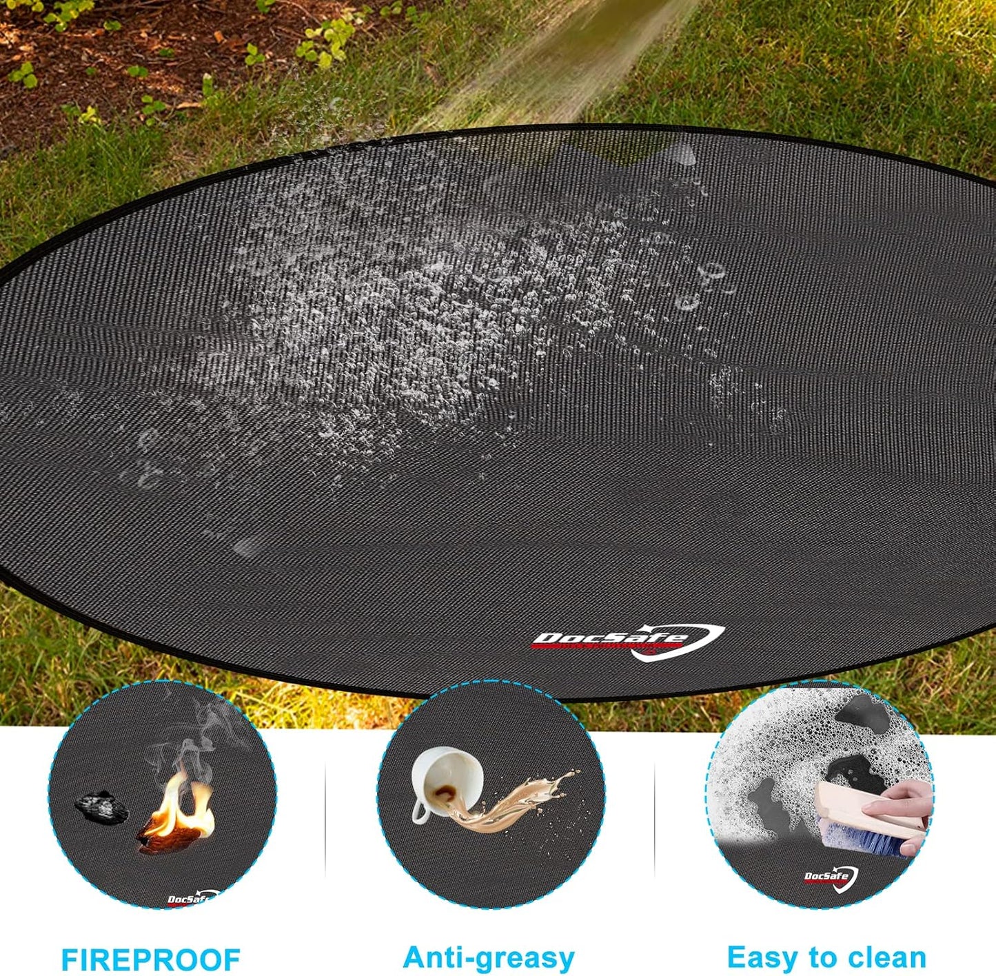 DocSafe 48" Round Fire Pit Mat,4-Layer Under Grill Mat Deck Patio Protect Mat,Fireproof Mat Fire Pit Pad for Grass Outdoor Wood Burning Fire Pit and BBQ Smoker,Portable Reusable and Waterproof,Black