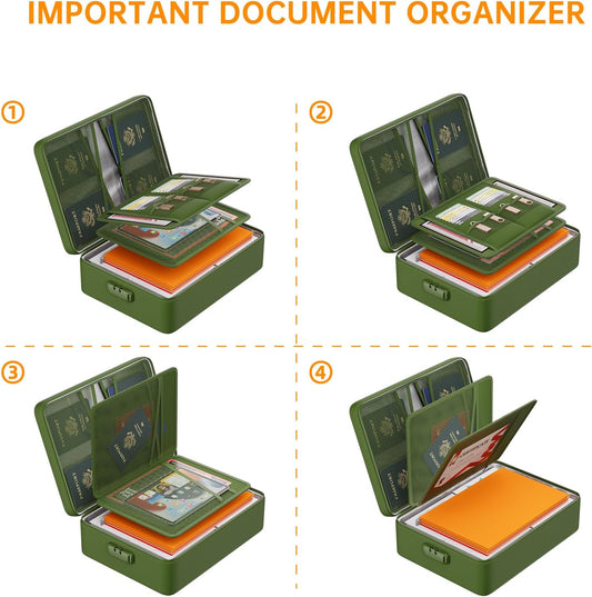 DocSafe 5200°F Document Organizer with Lock,Upgraded Heat Insulated Fireproof＆Waterproof Box 8 Layers File Organizer,Portable Home Travel Safe Storage for Important Documents, Files,Green (Soft)