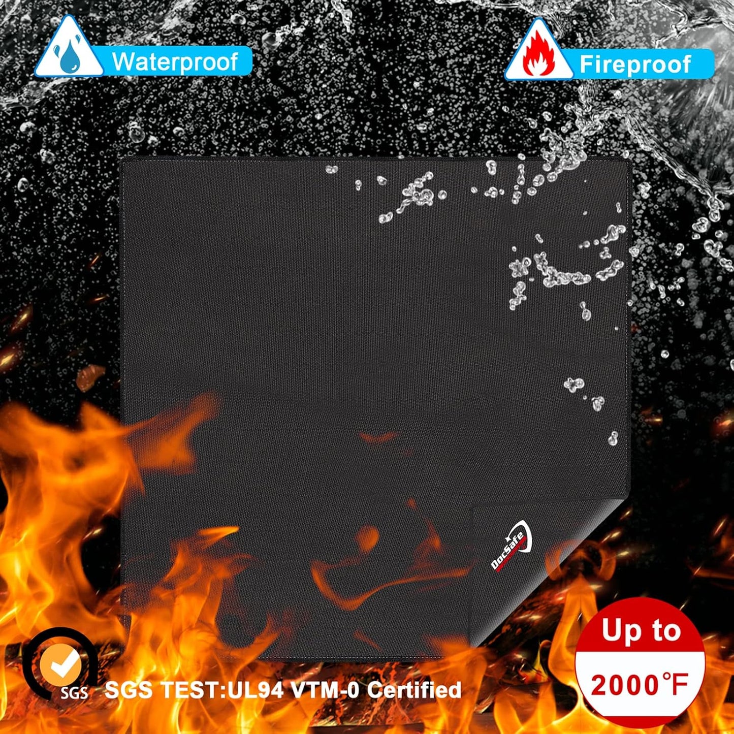 DocSafe 40" Square Fire Pit Mat Under Grill Mat,Fireproof Mat 4 Layers Fire Pit Pad Protect for Deck Patio Grass Outdoor Wood Burning Fire Pit and BBQ Smoker,Portable Reusable and Waterproof,Black