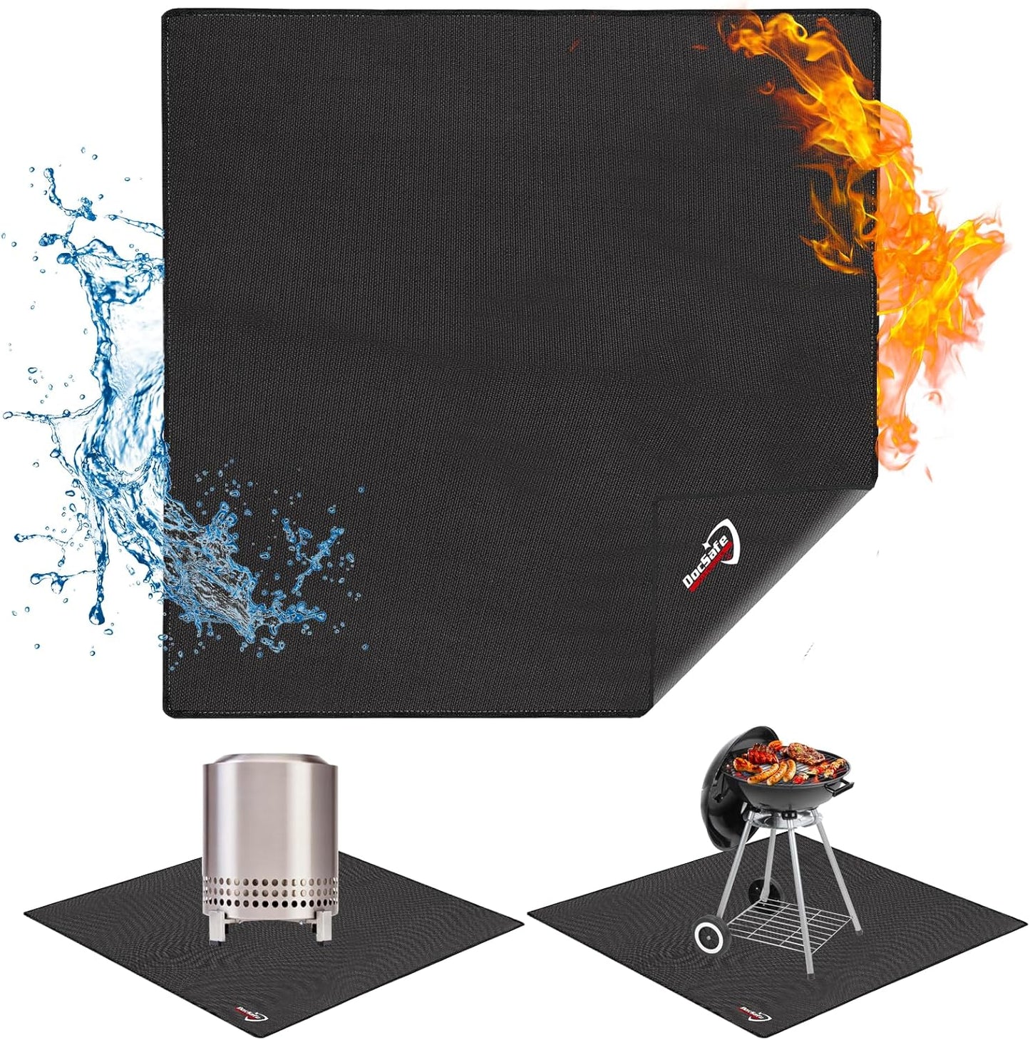 DocSafe 40" Square Fire Pit Mat Under Grill Mat,Fireproof Mat 4 Layers Fire Pit Pad Protect for Deck Patio Grass Outdoor Wood Burning Fire Pit and BBQ Smoker,Portable Reusable and Waterproof,Black