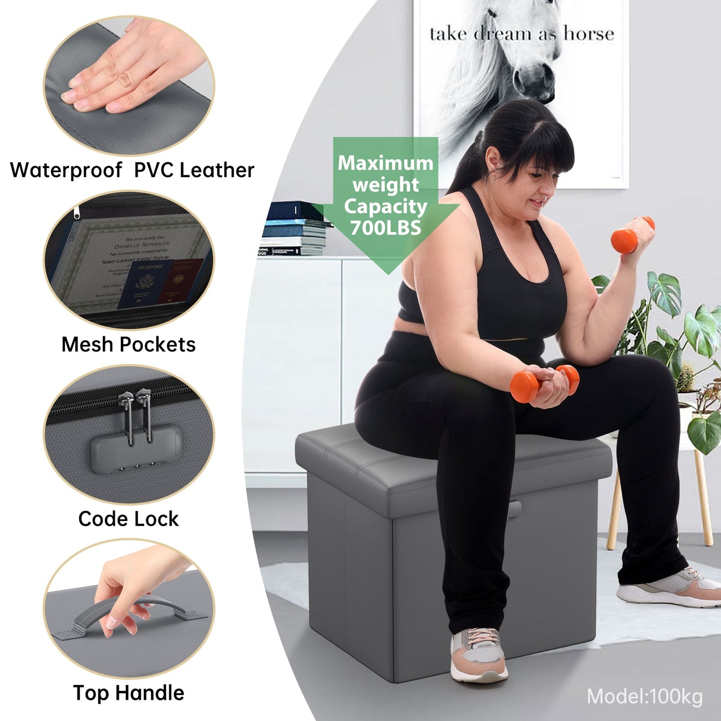 M Size Fireproof Storage Ottoman