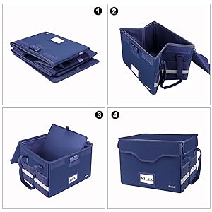 DocSafe File Box Fireproof Document Box with Lock,File Storage Organizer Box with Insert Pockets,Collapsible Portable File Box Home Office File Cabinet Safe for Hanging Letter/Legal Folder,Blue,2 Pack