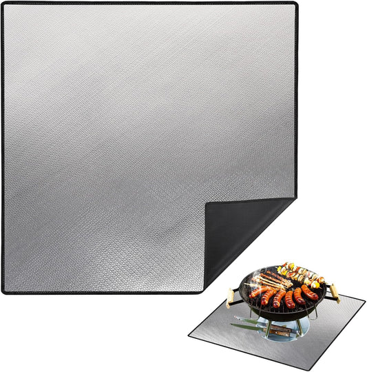 DocSafe 40" Square Fire Pit Mat,Upgraded 4-Layer Under Grill Mat Deck Patio Protect Mat,Fireproof Mat Fire Pit Pad for Outdoor Wood Burning Fire Pit and BBQ Smoker,Reusable＆Waterproof,Black＆Silver