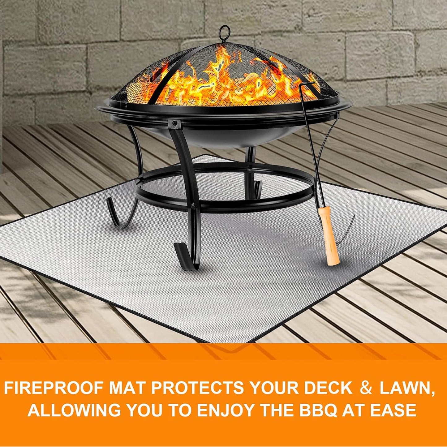 DocSafe 40" Square Fire Pit Mat,Upgraded 4-Layer Under Grill Mat Deck Patio Protect Mat,Fireproof Mat Fire Pit Pad for Outdoor Wood Burning Fire Pit and BBQ Smoker,Reusable＆Waterproof,Black＆Silver