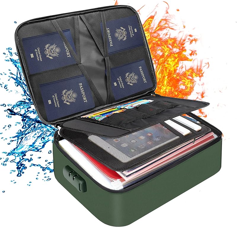 DocSafe 5200°F Document Organizer with Lock,Upgraded Heat Insulated Fireproof＆Waterproof Box 8 Layers File Organizer,Portable Home Travel Safe Storage for Important Documents, Files,Green (Soft)