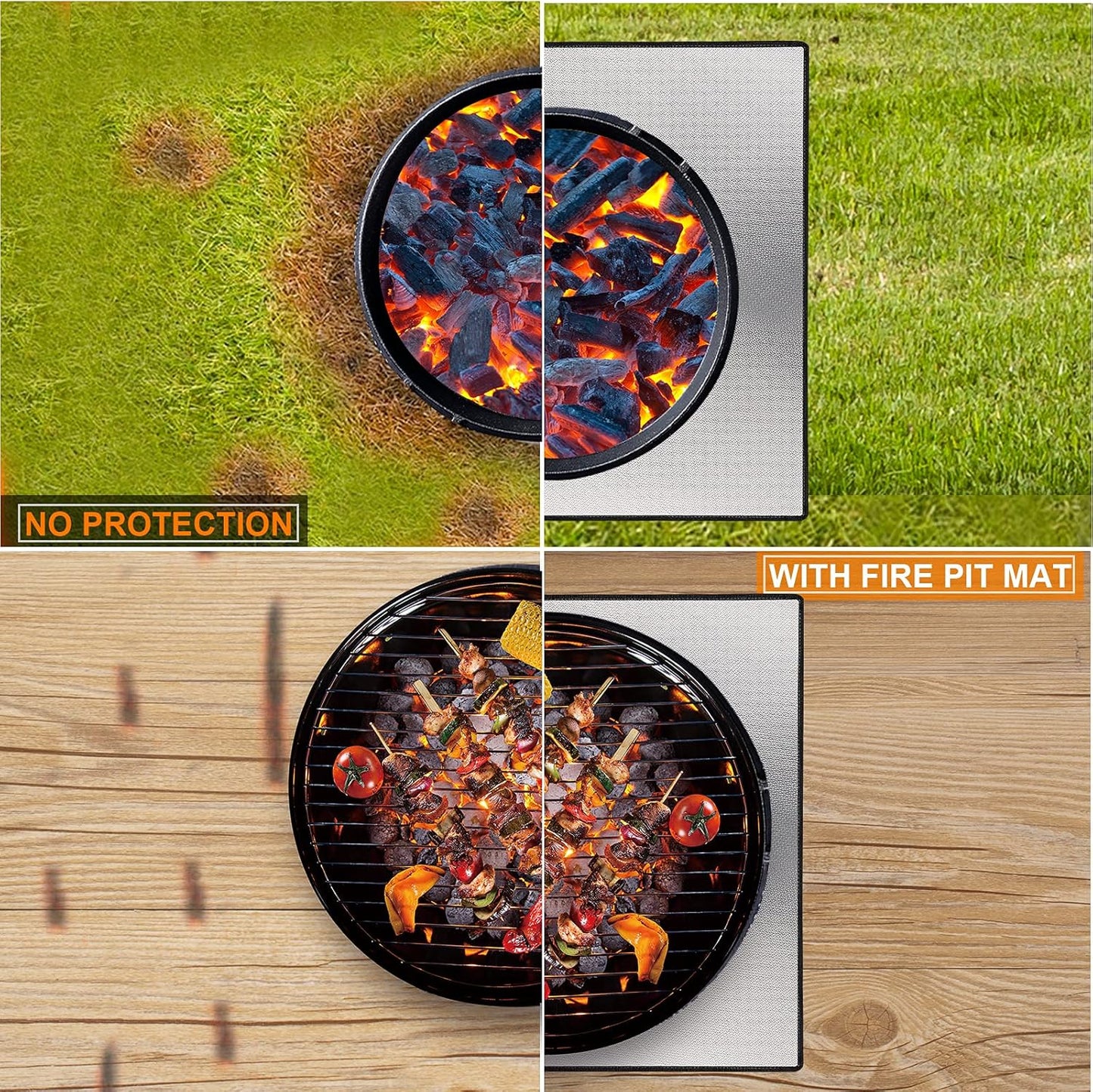 DocSafe 40" Square Fire Pit Mat,Upgraded 4-Layer Under Grill Mat Deck Patio Protect Mat,Fireproof Mat Fire Pit Pad for Outdoor Wood Burning Fire Pit and BBQ Smoker,Reusable＆Waterproof,Black＆Silver