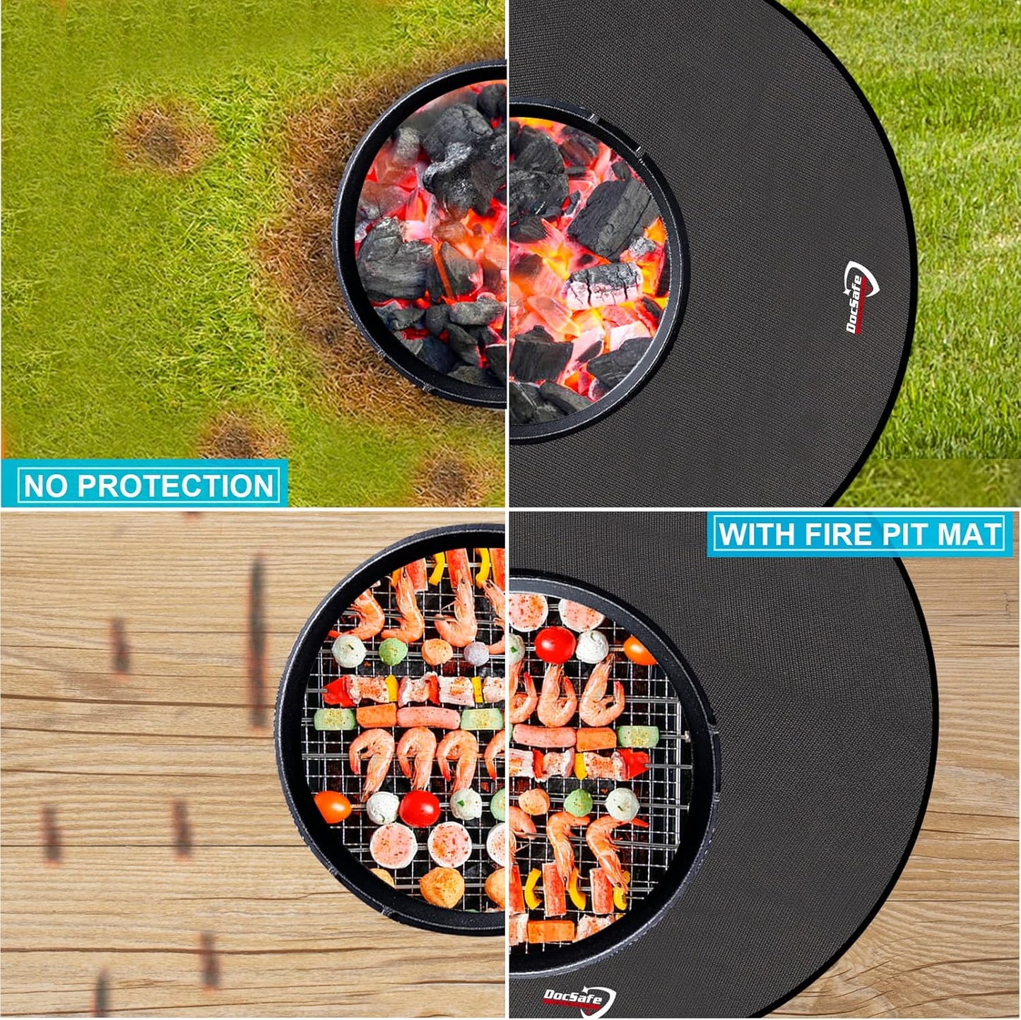 DocSafe 38" Round Under Grill Mat,4 Layers Fire Pit Mat Protect Mat,Fireproof Mat Fire Pit Pad for Deck Patio Grass Outdoor Wood Burning Fire Pit and BBQ Smoker,Portable Reusable and Waterproof,Black