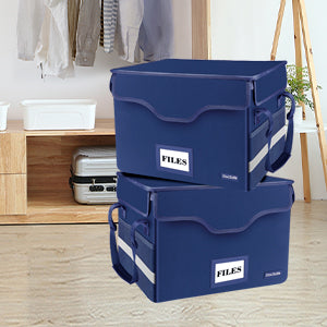 DocSafe File Box Fireproof Document Box with Lock,File Storage Organizer Box with Insert Pockets,Collapsible Portable File Box Home Office File Cabinet Safe for Hanging Letter/Legal Folder,Blue,2 Pack