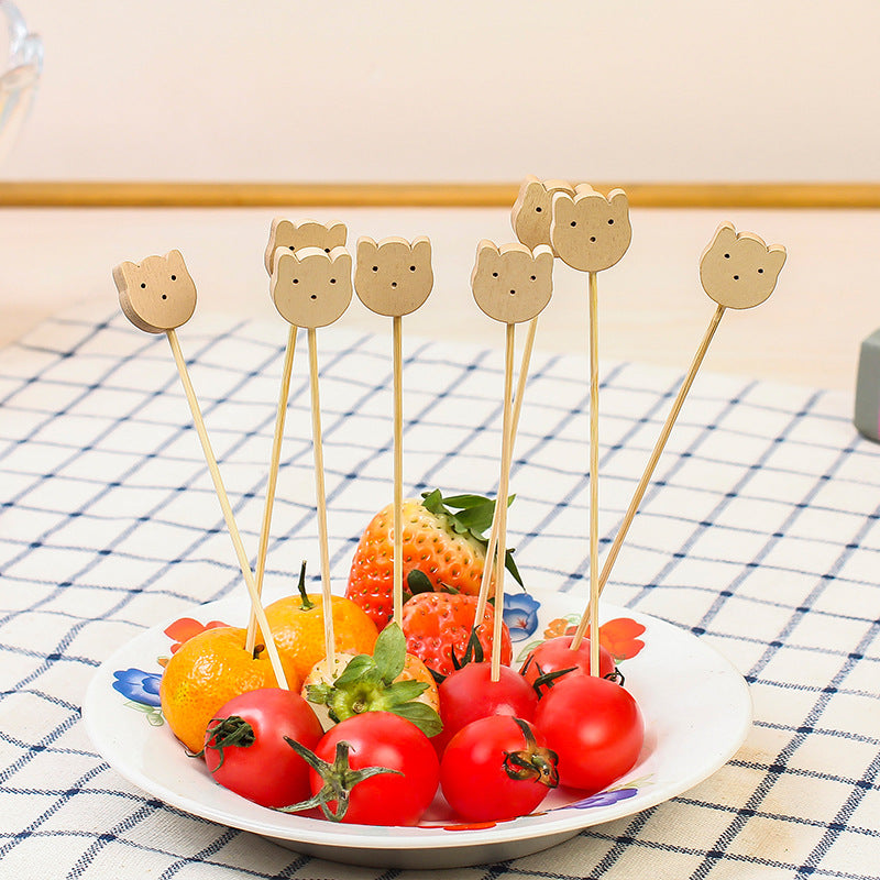 100pcs/pack of wooden cat fork bamboo skewers