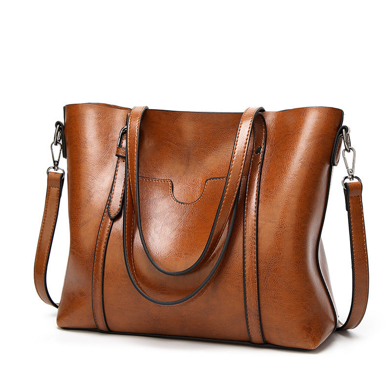 European and American fashion oil wax leather tote