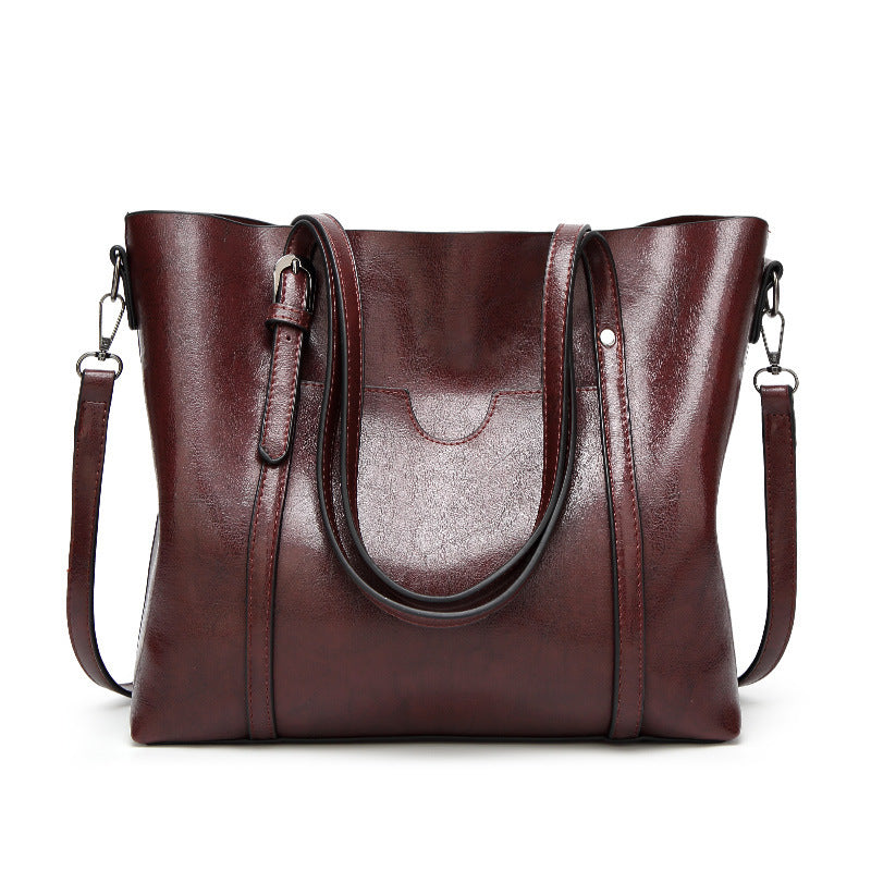 European and American fashion oil wax leather tote